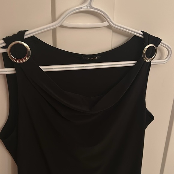 Coin Black Sleeveless Top with silver shoulder details, size M - Picture 2 of 7